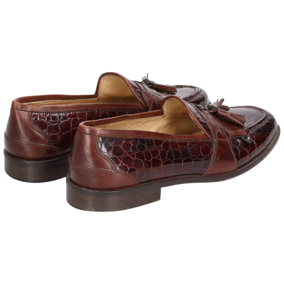 Johnston & Murphy Tassel Loafers, Made in Italy, Size 9M, Men's, 10.8" (approx. 10.8"), Crocodile Embossed Quilted /saa014572 Men's 27.5cm genuine leather brown type Vintage Second Hand