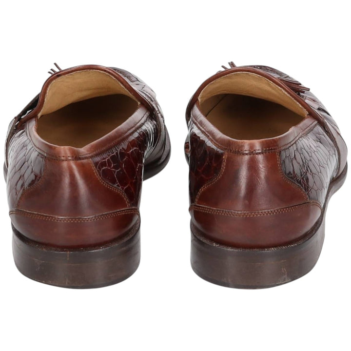 Johnston & Murphy Tassel Loafers, Made in Italy, Size 9M, Men's, 10.8" (approx. 10.8"), Crocodile Embossed Quilted /saa014572 Men's 27.5cm genuine leather brown type Vintage Second Hand