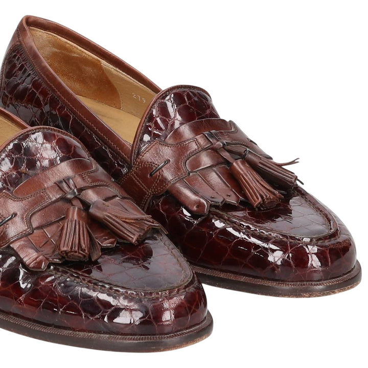 Johnston & Murphy Tassel Loafers, Made in Italy, Size 9M, Men's, 10.8" (approx. 10.8"), Crocodile Embossed Quilted /saa014572 Men's 27.5cm genuine leather brown type Vintage Second Hand