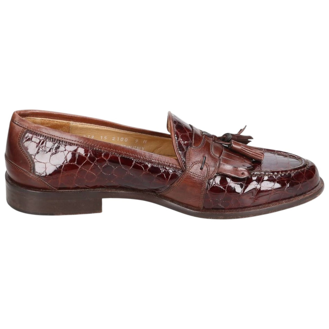 Johnston & Murphy Tassel Loafers, Made in Italy, Size 9M, Men's, 10.8" (approx. 10.8"), Crocodile Embossed Quilted /saa014572 Men's 27.5cm genuine leather brown type Vintage Second Hand