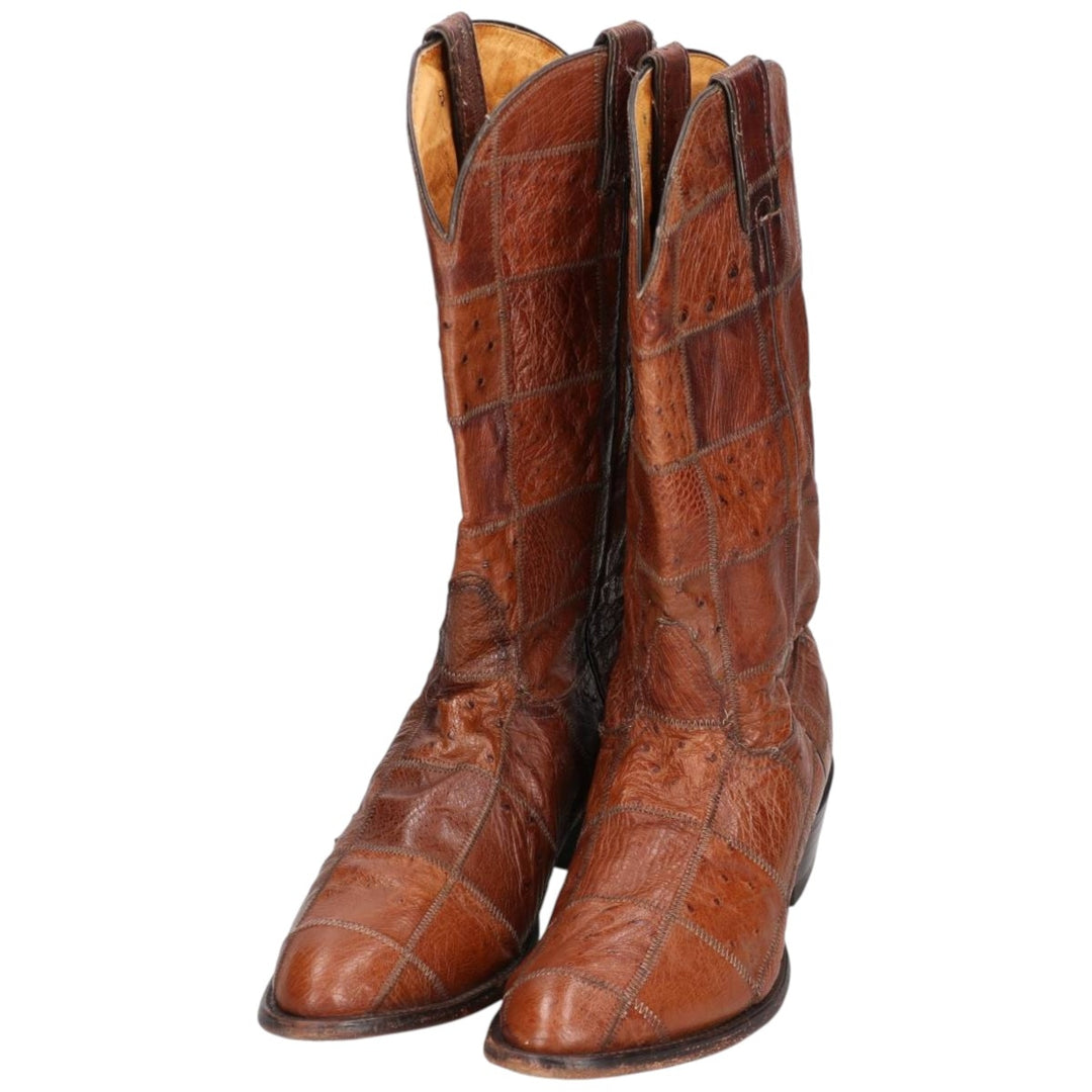 Nocona Boots Patchwork Western Boots, Made in USA, 10D Men's 28.0cm unclear brown type Vintage Second Hand
