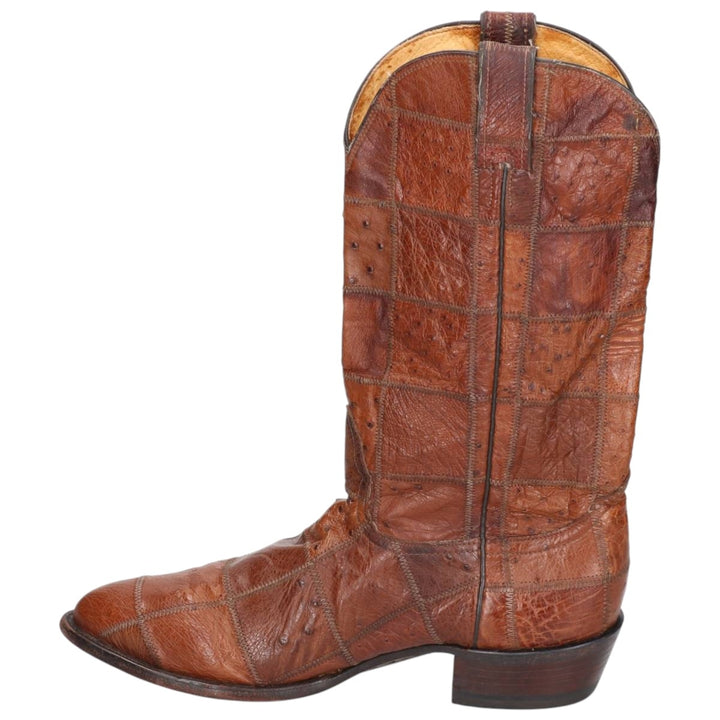 Nocona Boots Patchwork Western Boots, Made in USA, 10D Men's 28.0cm unclear brown type Vintage Second Hand