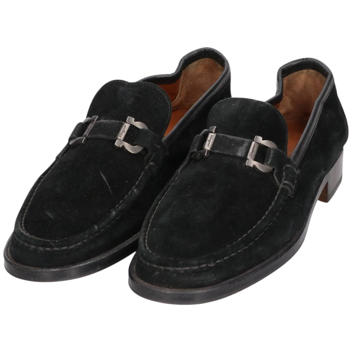 Salvatore Ferragamo Suede Bit Loafers, Made in Italy, 8D, Men's, Size 10.2" /saa014653 Men's 26.0cm Genuine Leather Suede black type Vintage Second Hand