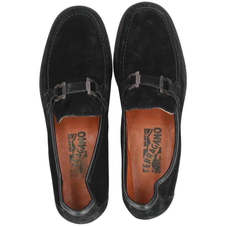 Salvatore Ferragamo Suede Bit Loafers, Made in Italy, 8D, Men's, Size 10.2" /saa014653 Men's 26.0cm Genuine Leather Suede black type Vintage Second Hand