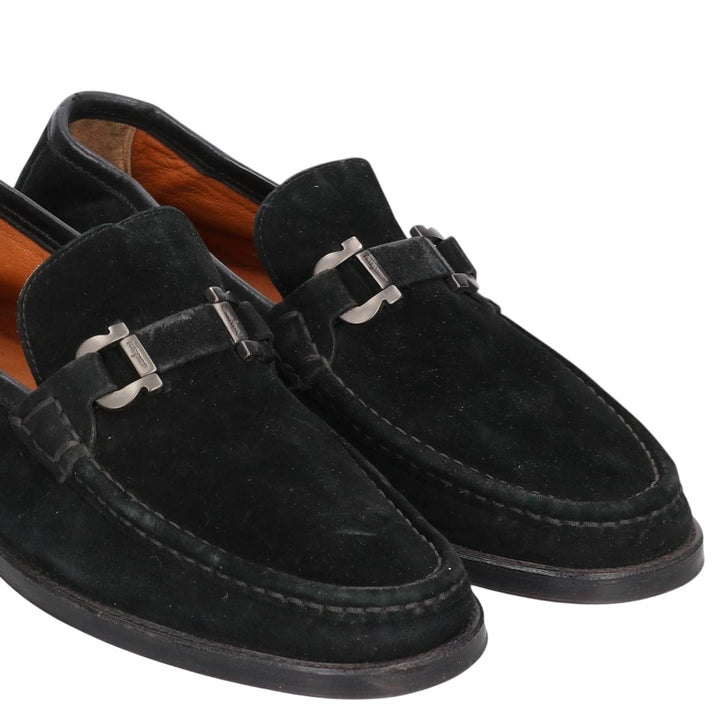 Salvatore Ferragamo Suede Bit Loafers, Made in Italy, 8D, Men's, Size 10.2" /saa014653 Men's 26.0cm Genuine Leather Suede black type Vintage Second Hand