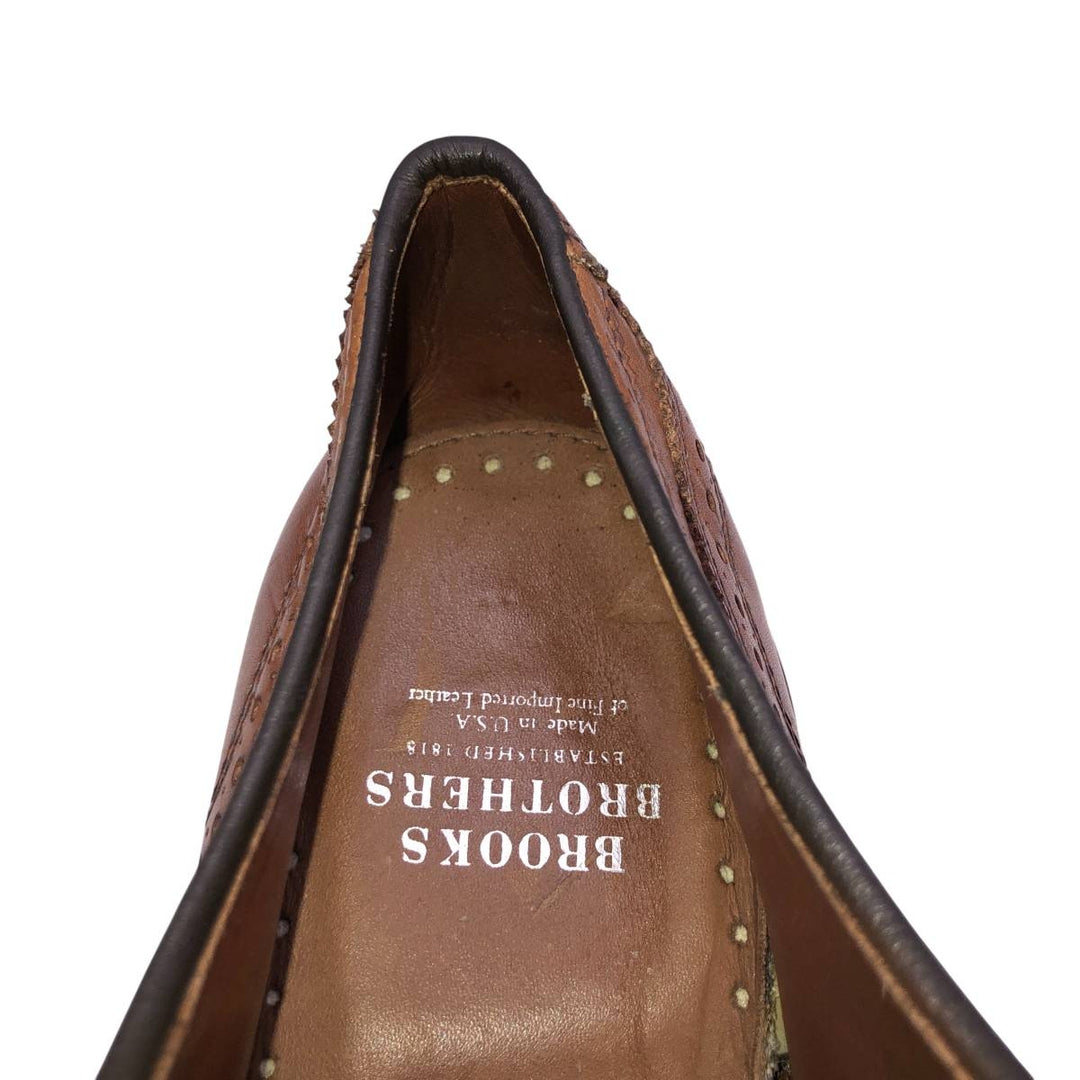 Brooks Brothers Semi-Brogue Straight-Tip Shoes, Made in USA, Size 9 1/2D, Men's, 10.8" (equivalent) /saa014675 Men's 27.5cm genuine leather brown type Vintage Second Hand