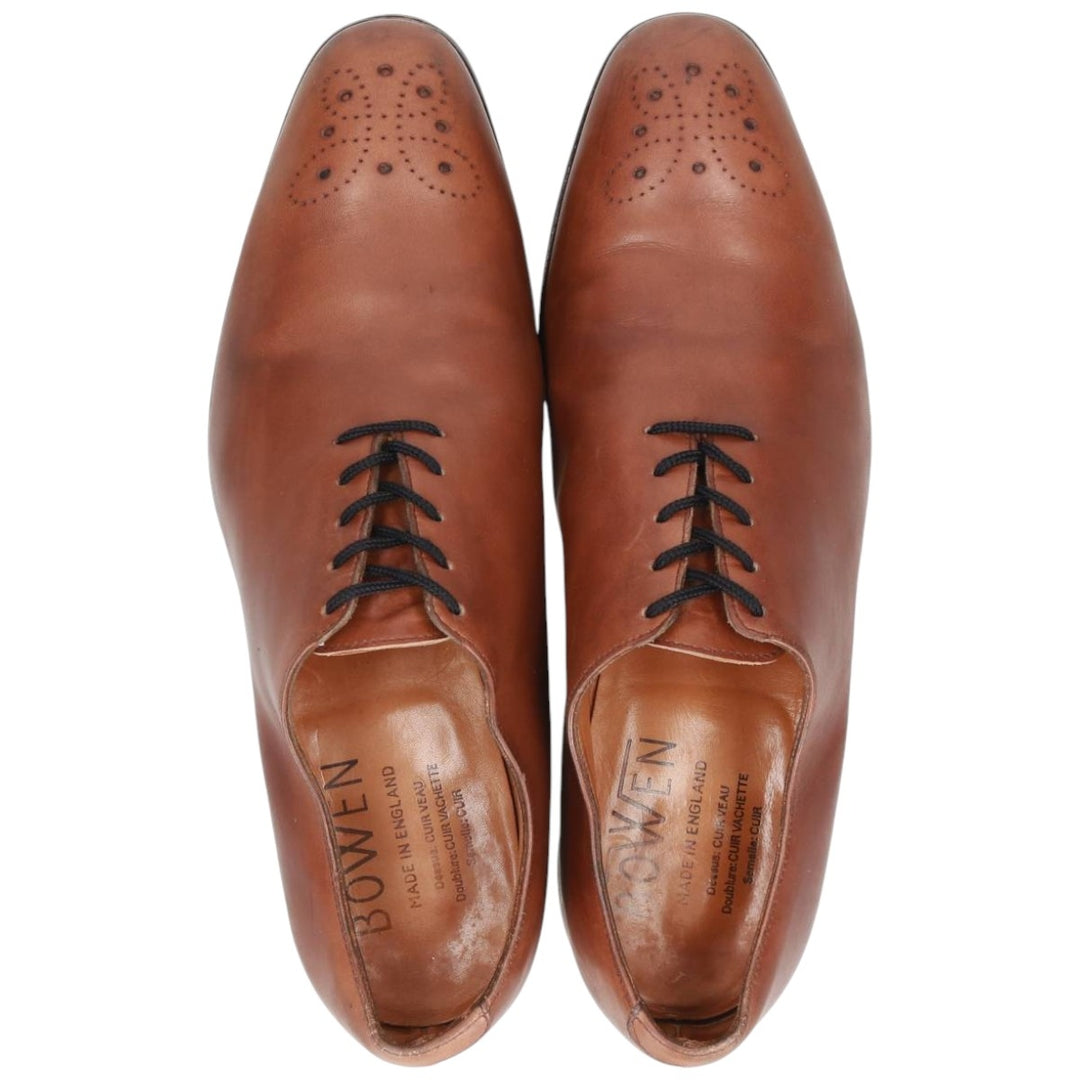 BOWEN semi-brogue plain-toe shoes, made in England, size 8 1/2 Men's 27.0cm genuine leather brown type Vintage Second Hand
