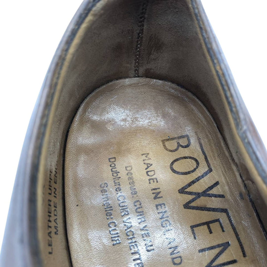 BOWEN semi-brogue plain-toe shoes, made in England, size 8 1/2 Men's 27.0cm genuine leather brown type Vintage Second Hand