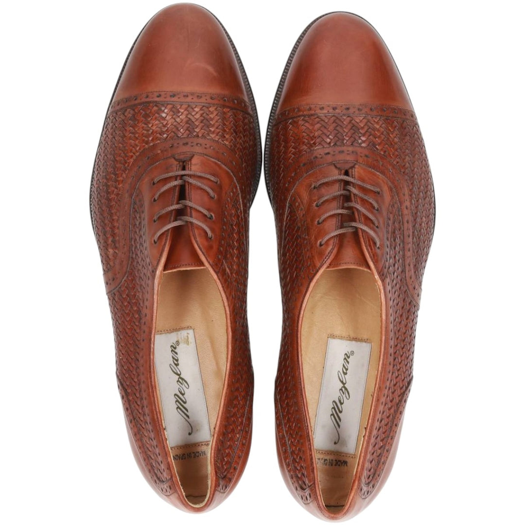 MEZLAN Braided Straight Tip Shoes, Made in Spain, Size 9M, Men's 10.6" (equivalent) /saa014752 Men's 27.0cm genuine leather brown type Vintage Second Hand