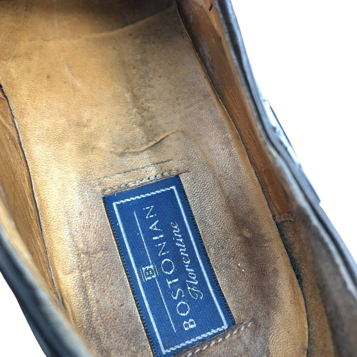 Bostonian FLORENTINE Braided Straight Tip Shoes, Made in Italy, Size 9 1/2M Men's 27.5cm genuine leather black type Vintage Second Hand