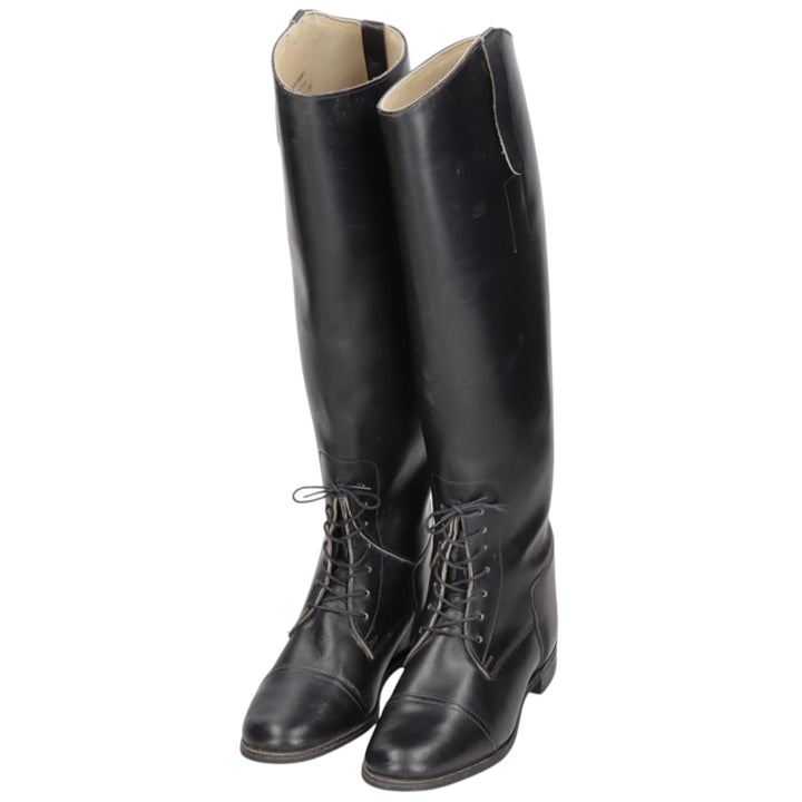 Marlborough straight-tip jockey riding boots, long boots, made in England, 7 1/2 size Women's 26.5cm unclear black type Vintage Second Hand