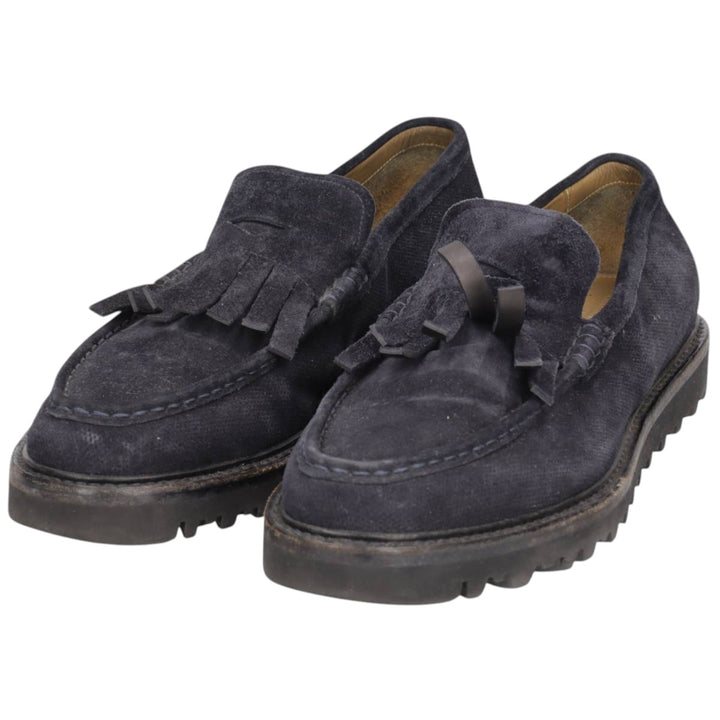 Giorgio Armani suede quilted loafers, made in Italy, size 8 1/2 (equivalent to men's 11.2 inches) /saa014800 Men's 28.5cm Genuine Leather Suede navy blue type Vintage Second Hand