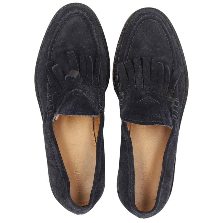 Giorgio Armani suede quilted loafers, made in Italy, size 8 1/2 (equivalent to men's 11.2 inches) /saa014800 Men's 28.5cm Genuine Leather Suede navy blue type Vintage Second Hand
