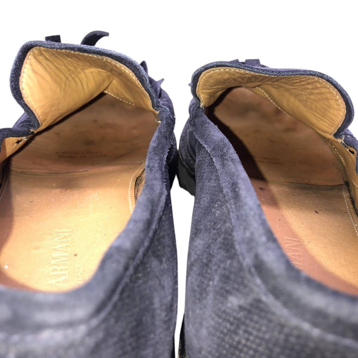 Giorgio Armani suede quilted loafers, made in Italy, size 8 1/2 (equivalent to men's 11.2 inches) /saa014800 Men's 28.5cm Genuine Leather Suede navy blue type Vintage Second Hand