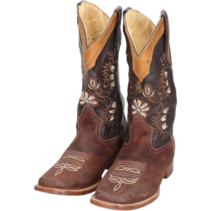 LA SIERRA all-over print Western boots, size 7 Women's 24.0cm genuine leather brown type Vintage Second Hand