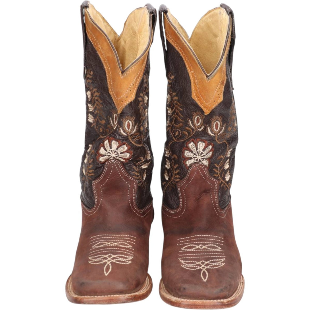 LA SIERRA all-over print Western boots, size 7 Women's 24.0cm genuine leather brown type Vintage Second Hand