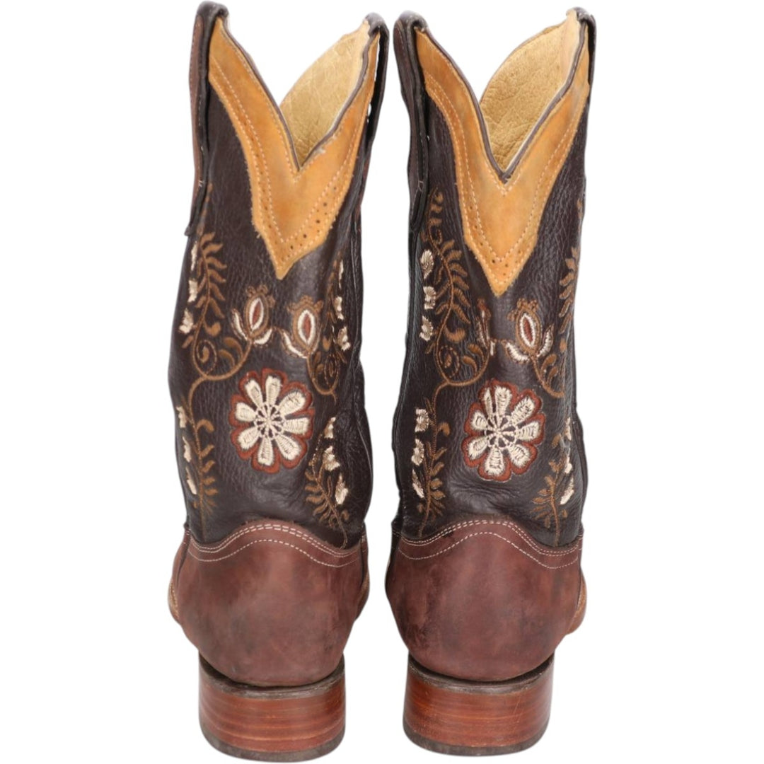 LA SIERRA all-over print Western boots, size 7 Women's 24.0cm genuine leather brown type Vintage Second Hand