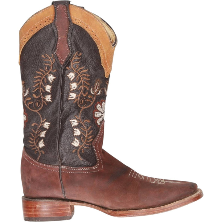 LA SIERRA all-over print Western boots, size 7 Women's 24.0cm genuine leather brown type Vintage Second Hand