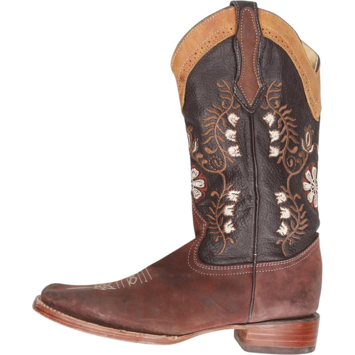 LA SIERRA all-over print Western boots, size 7 Women's 24.0cm genuine leather brown type Vintage Second Hand