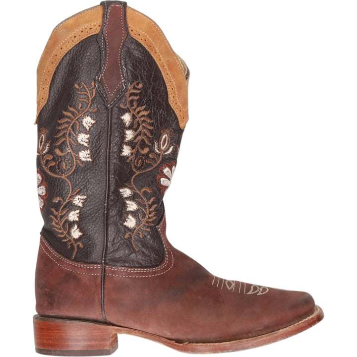 LA SIERRA all-over print Western boots, size 7 Women's 24.0cm genuine leather brown type Vintage Second Hand