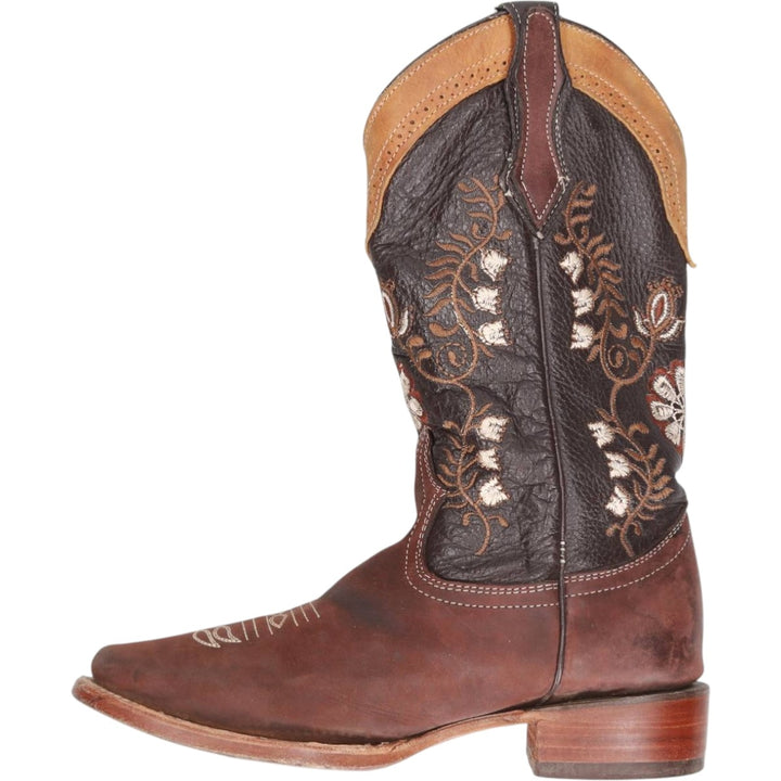 LA SIERRA all-over print Western boots, size 7 Women's 24.0cm genuine leather brown type Vintage Second Hand