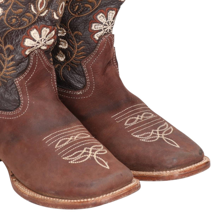 LA SIERRA all-over print Western boots, size 7 Women's 24.0cm genuine leather brown type Vintage Second Hand