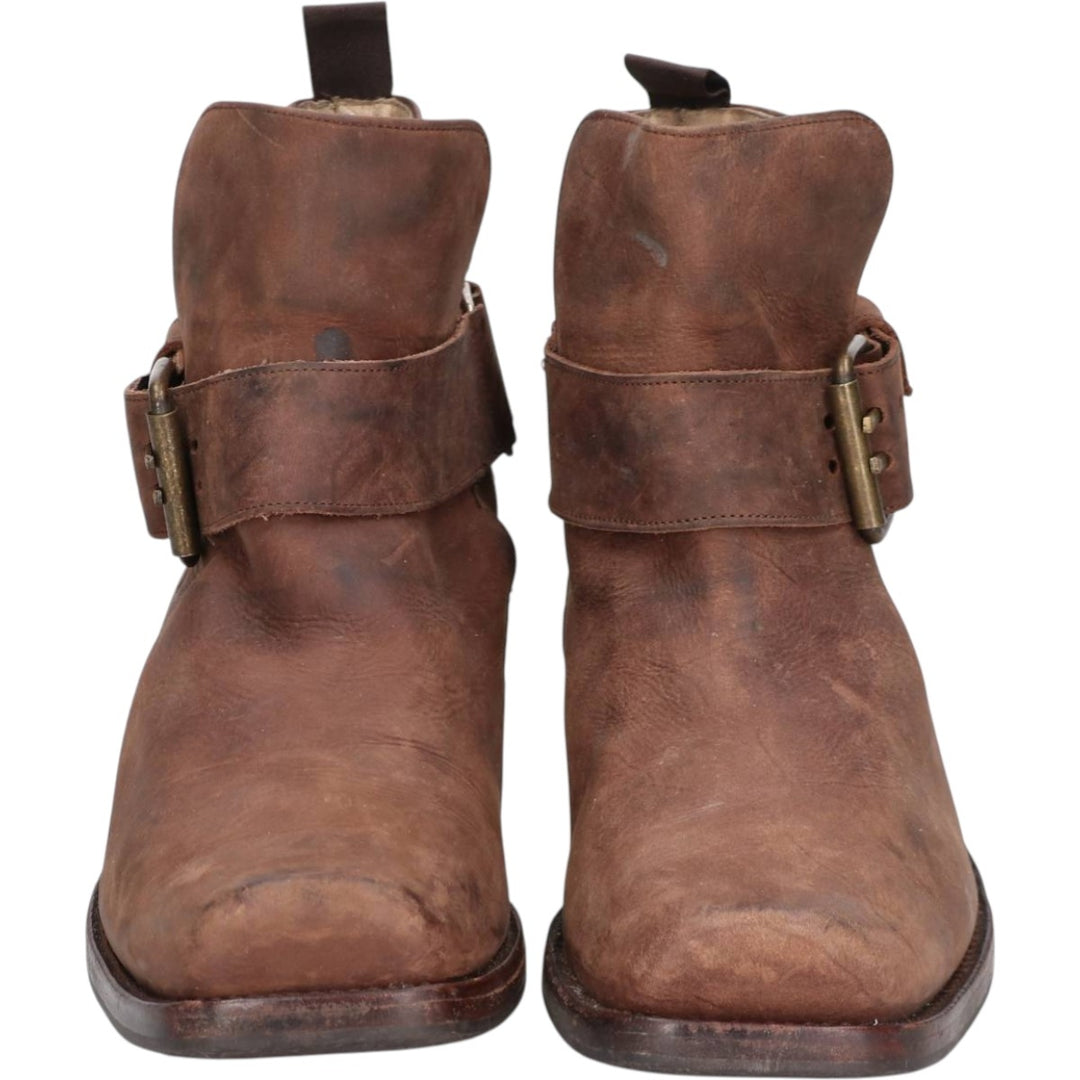 Sancho square-toe short boots with belt, made in Spain, size 40 Women's 25.0cm unclear brown type Vintage Second Hand