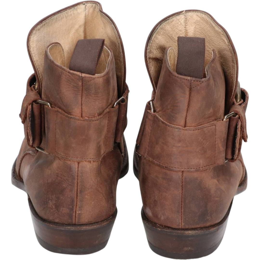 Sancho square-toe short boots with belt, made in Spain, size 40 Women's 25.0cm unclear brown type Vintage Second Hand