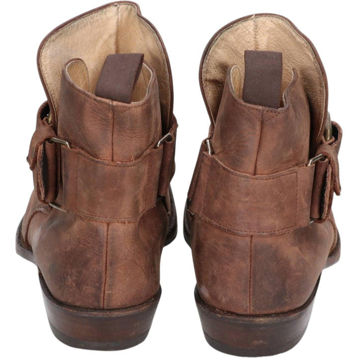 Sancho square-toe short boots with belt, made in Spain, size 40 Women's 25.0cm unclear brown type Vintage Second Hand