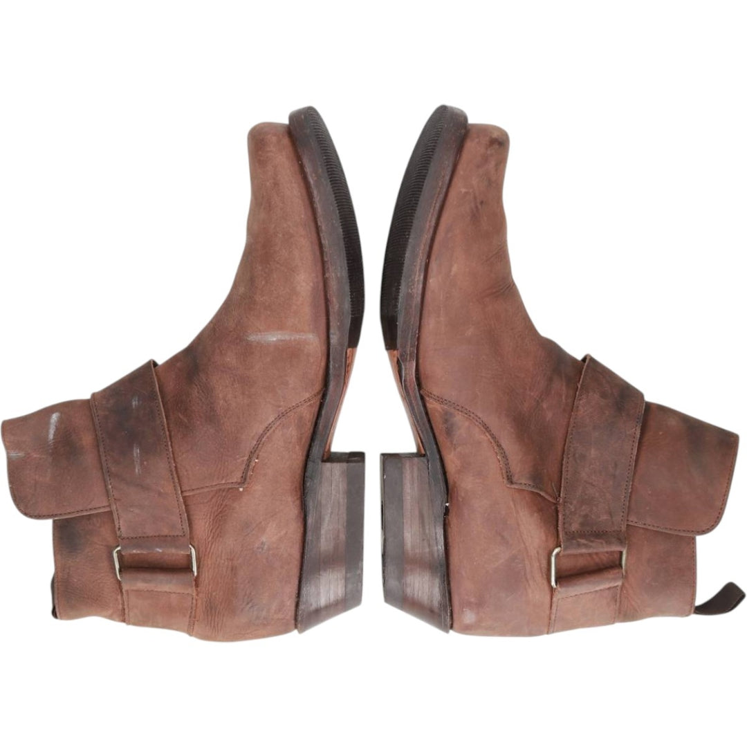 Sancho square-toe short boots with belt, made in Spain, size 40 Women's 25.0cm unclear brown type Vintage Second Hand