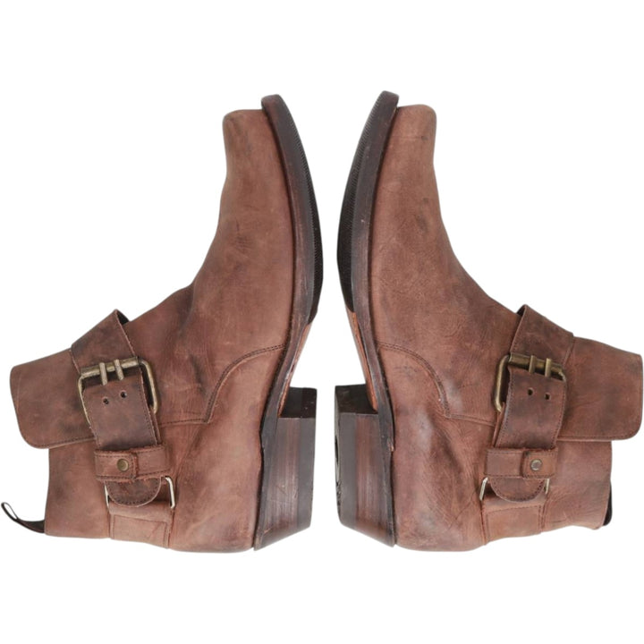 Sancho square-toe short boots with belt, made in Spain, size 40 Women's 25.0cm unclear brown type Vintage Second Hand