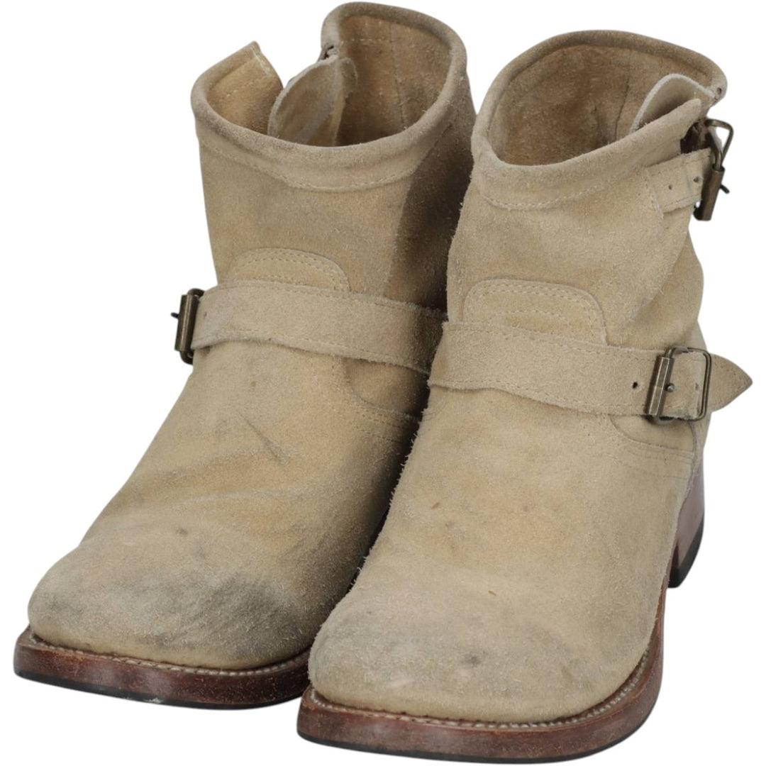 MEZCALERO Suede Engineer Boots, Size 38 (Women's, equivalent to 9.8 inches) /saa014837 Women's 25.0cm Genuine Leather Suede Beige type Vintage Second Hand