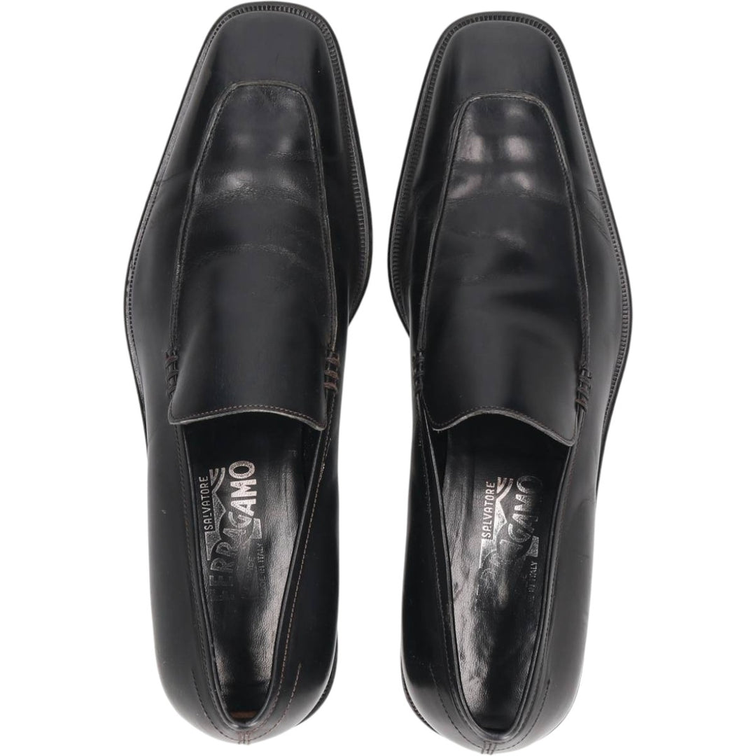 Salvatore Ferragamo square-toe U-tip loafer shoes, made in Italy, size 9D Men's 27.0cm genuine leather black type Vintage Second Hand