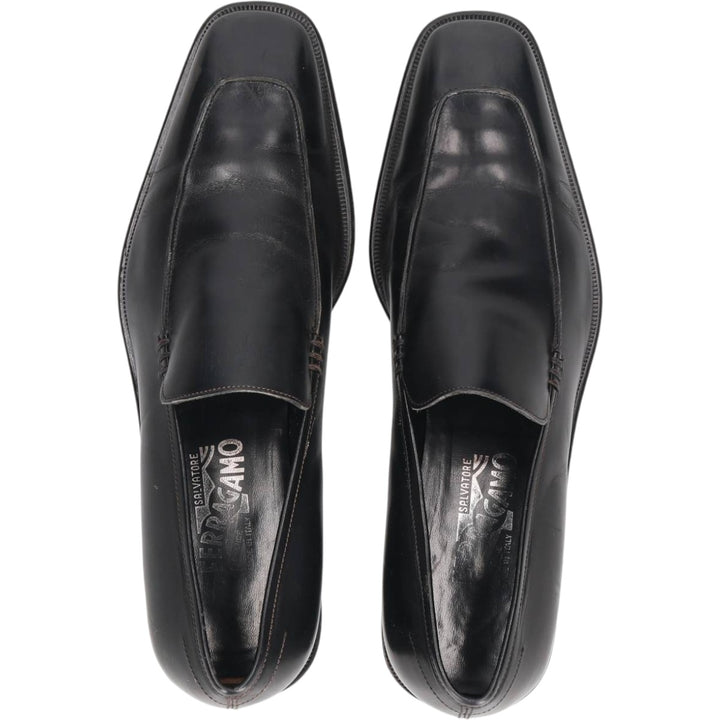 Salvatore Ferragamo square-toe U-tip loafer shoes, made in Italy, size 9D Men's 27.0cm genuine leather black type Vintage Second Hand