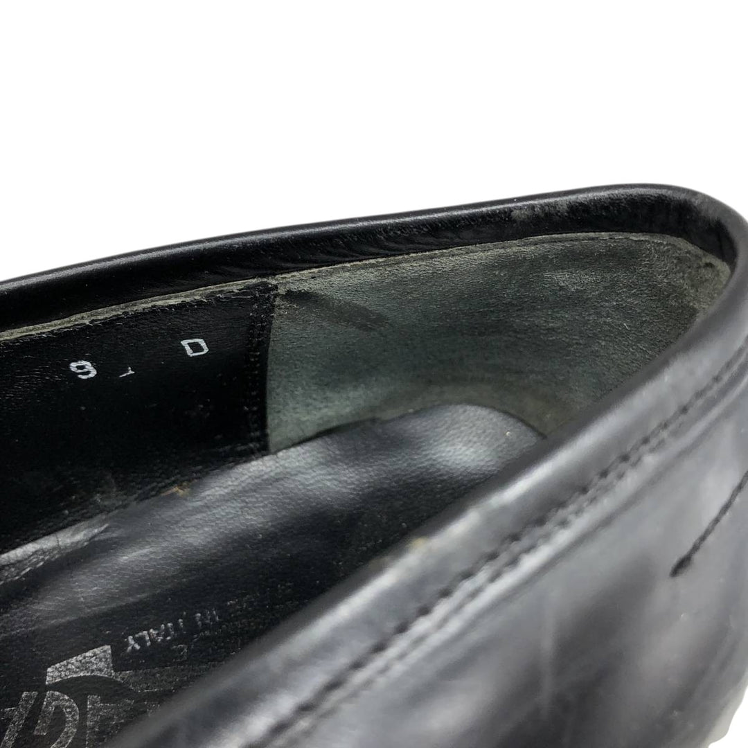 Salvatore Ferragamo square-toe U-tip loafer shoes, made in Italy, size 9D Men's 27.0cm genuine leather black type Vintage Second Hand