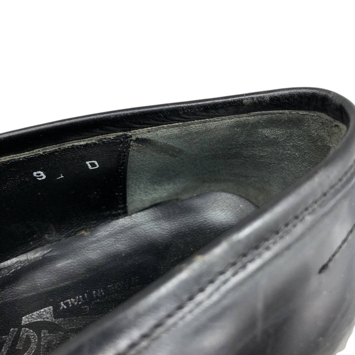 Salvatore Ferragamo square-toe U-tip loafer shoes, made in Italy, size 9D Men's 27.0cm genuine leather black type Vintage Second Hand