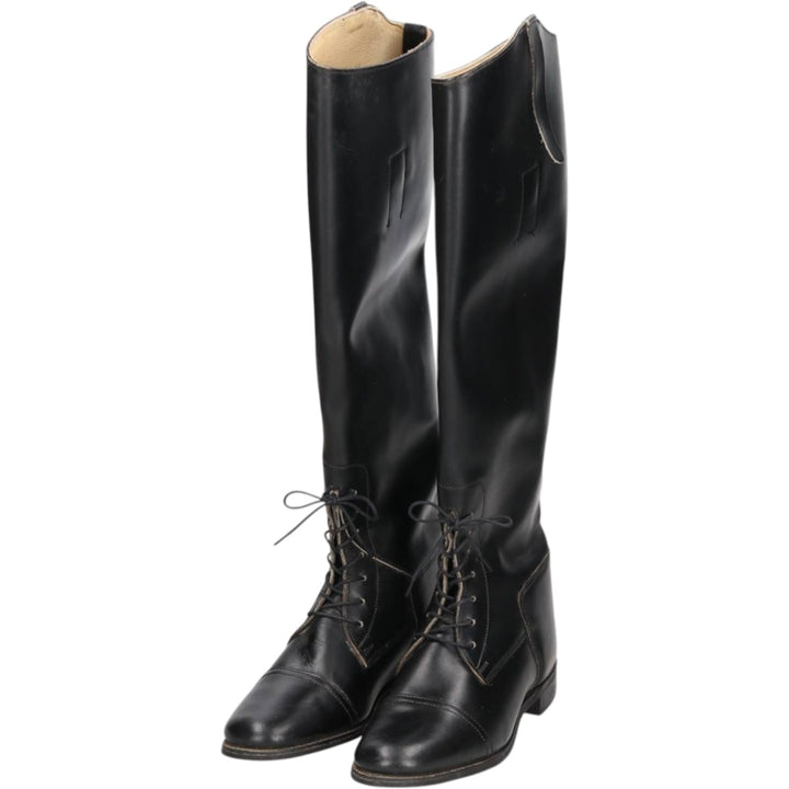 Marlborough straight-tip jockey riding boots, long boots, made in England, 7 1/2 size Men's 26.5cm unclear black type Vintage Second Hand