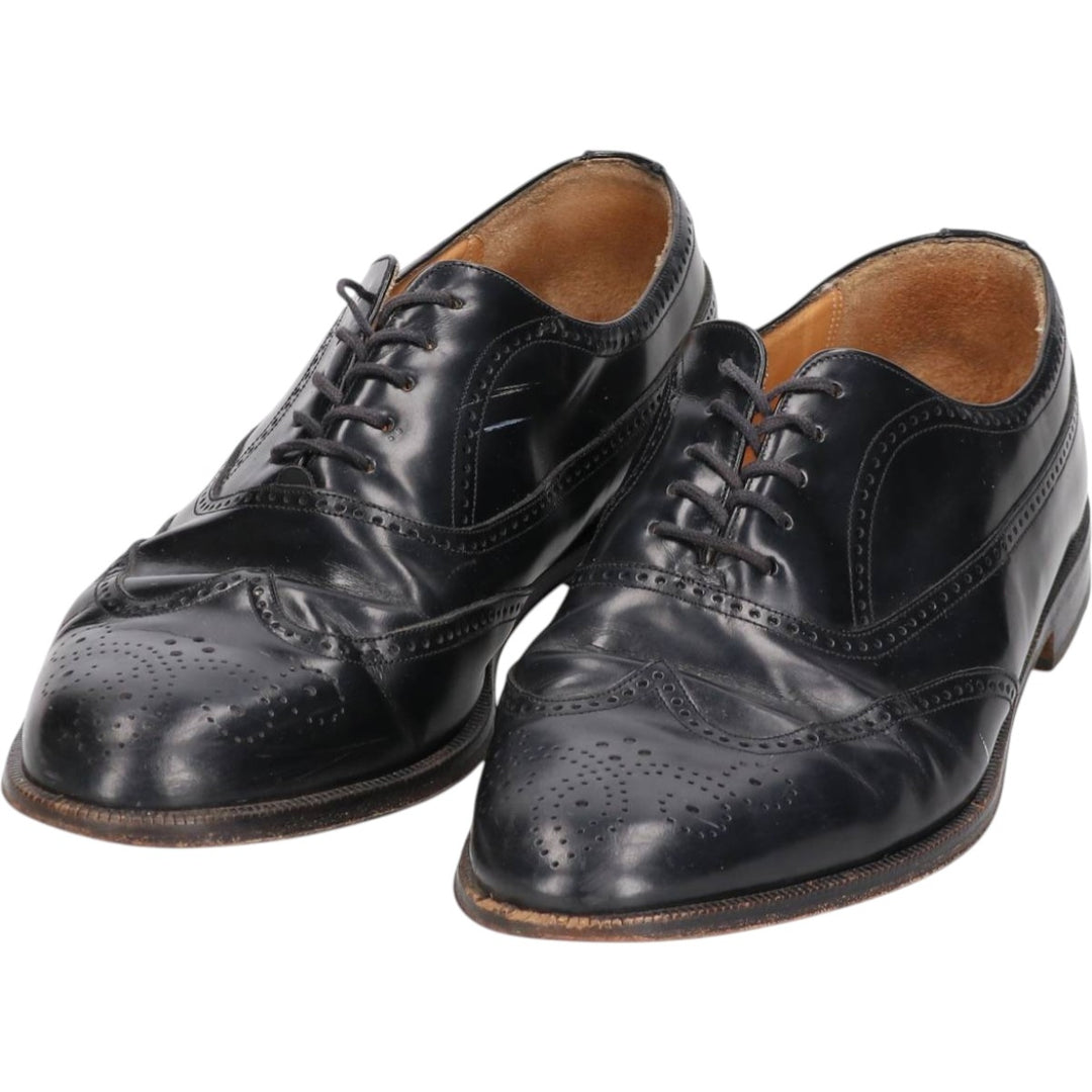 MEZLA Full Brogue Wingtip Shoes, Made in Spain, Size 8 1/2M, Men's, 10.4" (equivalent) /saa014987 Men's 26.5cm unclear black type Vintage Second Hand