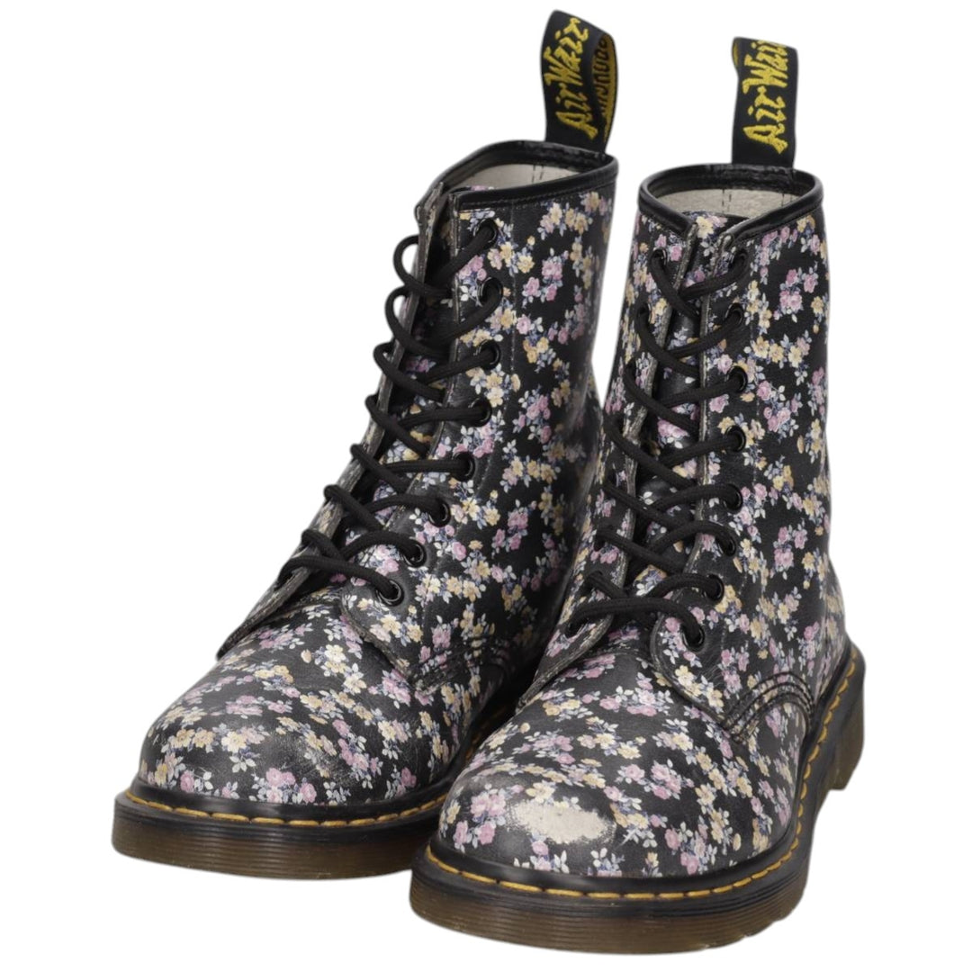 Dr. Martens floral print 8-hole boots, size 6 Women's 25.0cm unclear black type Vintage Second Hand