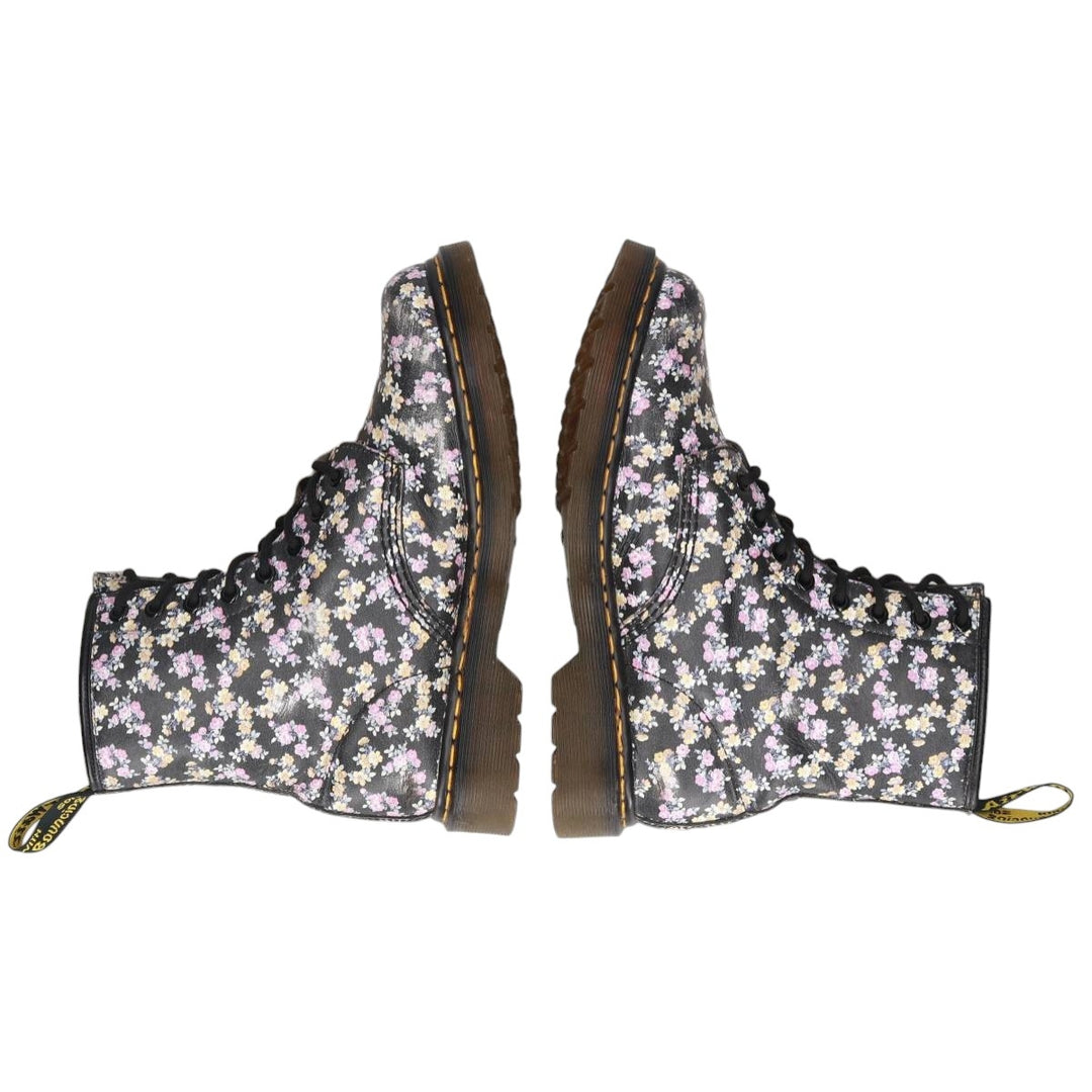 Dr. Martens floral print 8-hole boots, size 6 Women's 25.0cm unclear black type Vintage Second Hand