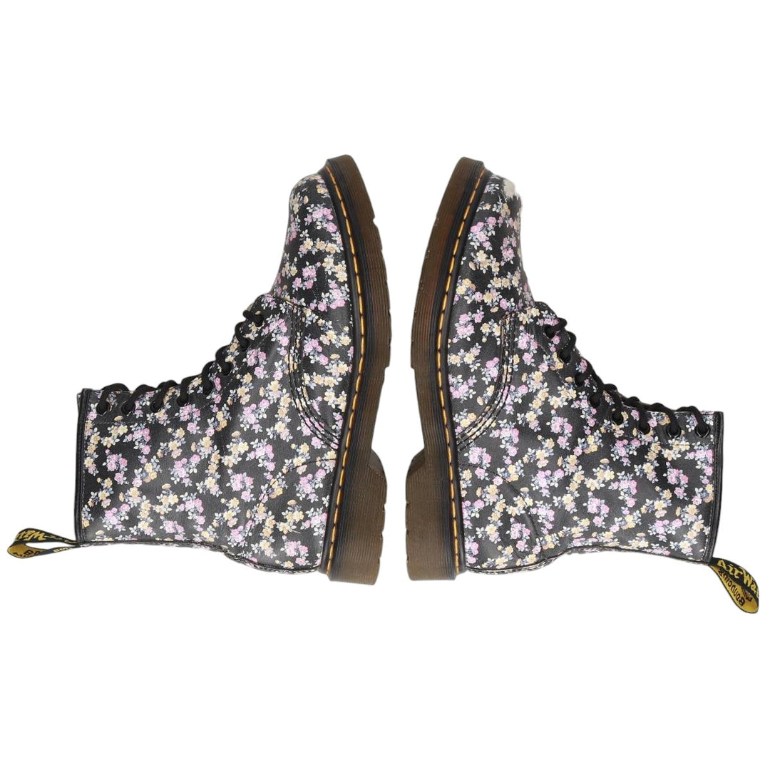 Dr. Martens floral print 8-hole boots, size 6 Women's 25.0cm unclear black type Vintage Second Hand