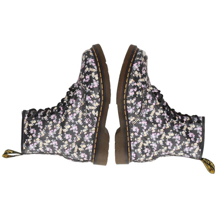 Dr. Martens floral print 8-hole boots, size 6 Women's 25.0cm unclear black type Vintage Second Hand