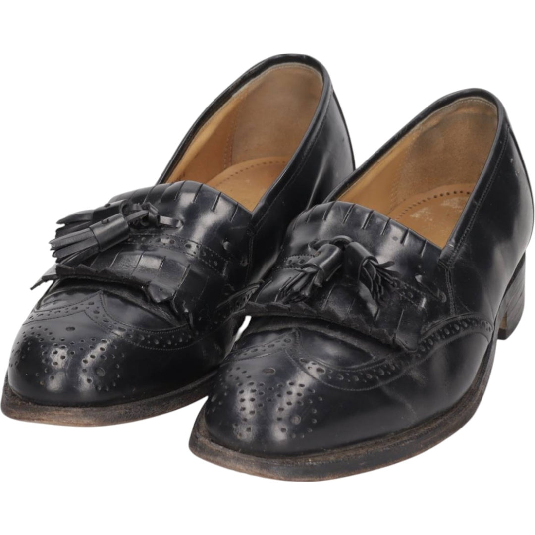Johnston & Murphy OPTIMA Wingtip Full Brogue Kilt Loafers, Made in USA, Size 9D Men's 27.0cm unclear black type Vintage Second Hand