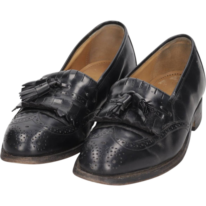 Johnston & Murphy OPTIMA Wingtip Full Brogue Kilt Loafers, Made in USA, Size 9D Men's 27.0cm unclear black type Vintage Second Hand