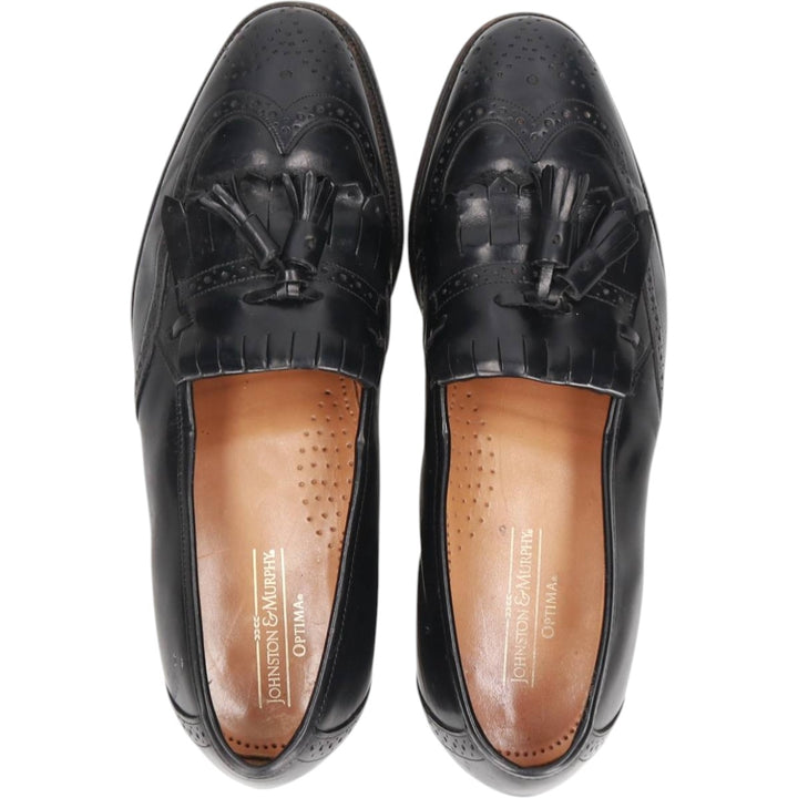 Johnston & Murphy OPTIMA Wingtip Full Brogue Kilt Loafers, Made in USA, Size 9D Men's 27.0cm unclear black type Vintage Second Hand