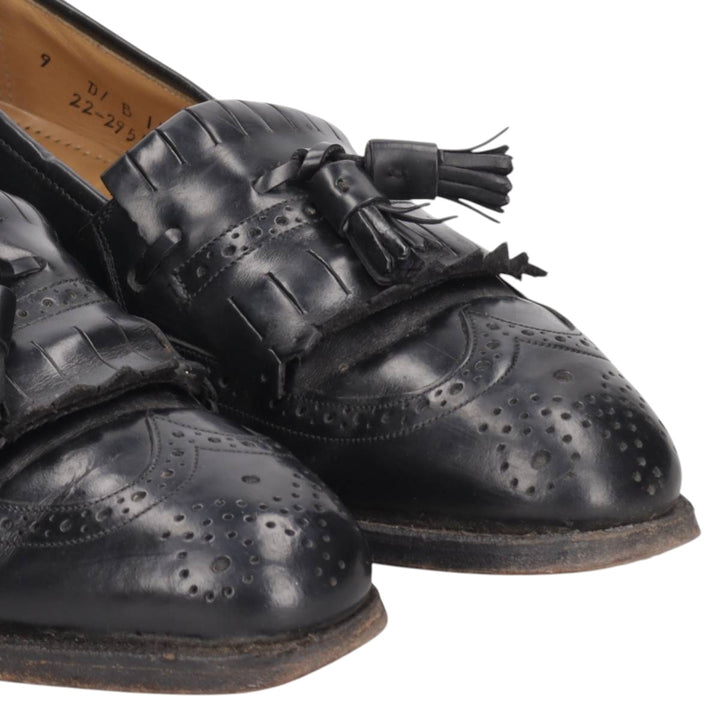 Johnston & Murphy OPTIMA Wingtip Full Brogue Kilt Loafers, Made in USA, Size 9D Men's 27.0cm unclear black type Vintage Second Hand