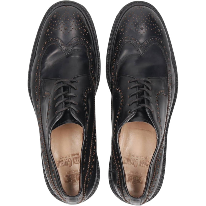 Green George full brogue wingtip shoes, made in Italy, size 8 1/2 Men's 28.5cm genuine leather black type Vintage Second Hand