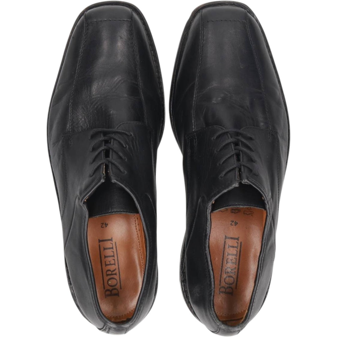 BORELLI Square Toe U-Tip Shoes, Size 42 Men's 26.0cm genuine leather black type Vintage Second Hand