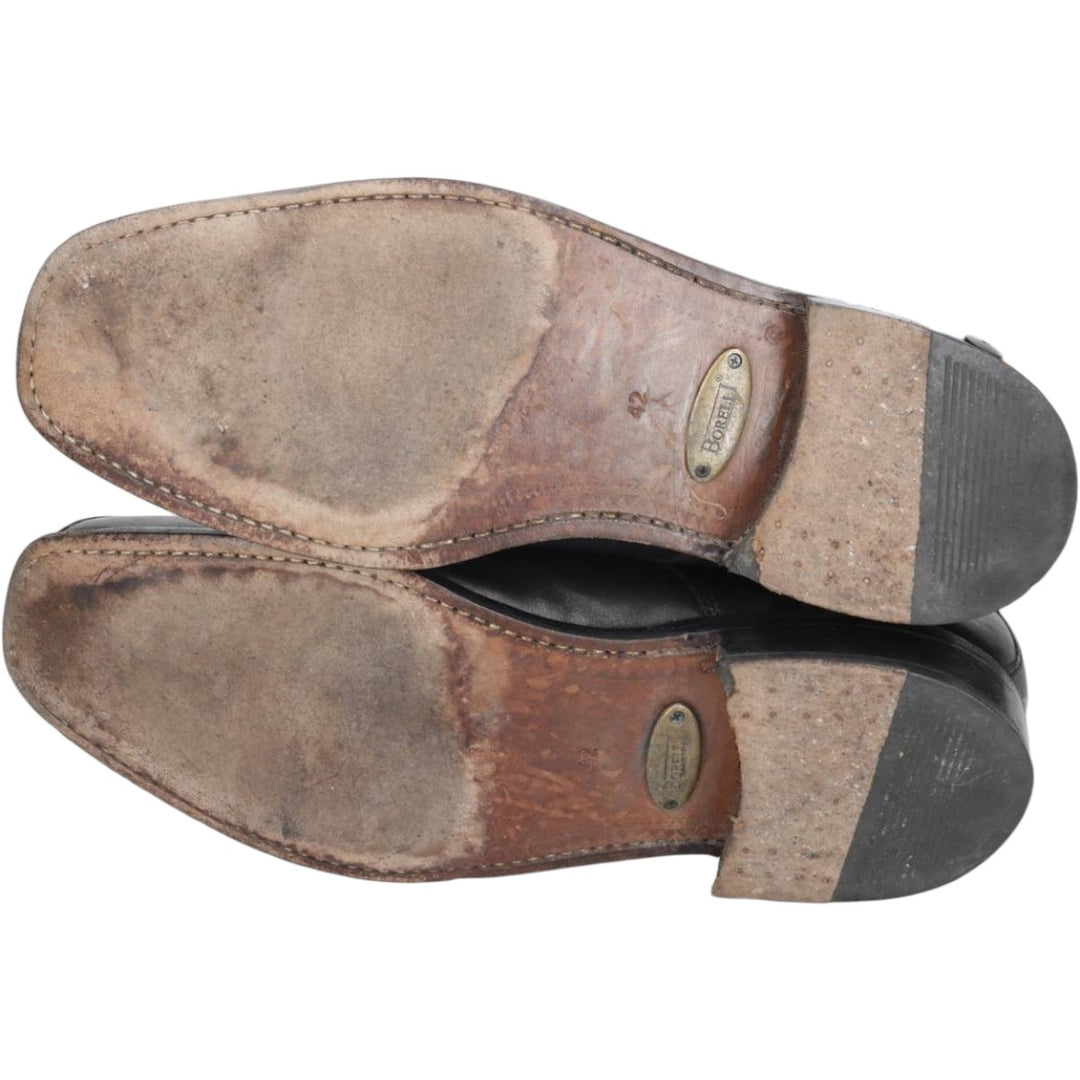 BORELLI Square Toe U-Tip Shoes, Size 42 Men's 26.0cm genuine leather black type Vintage Second Hand