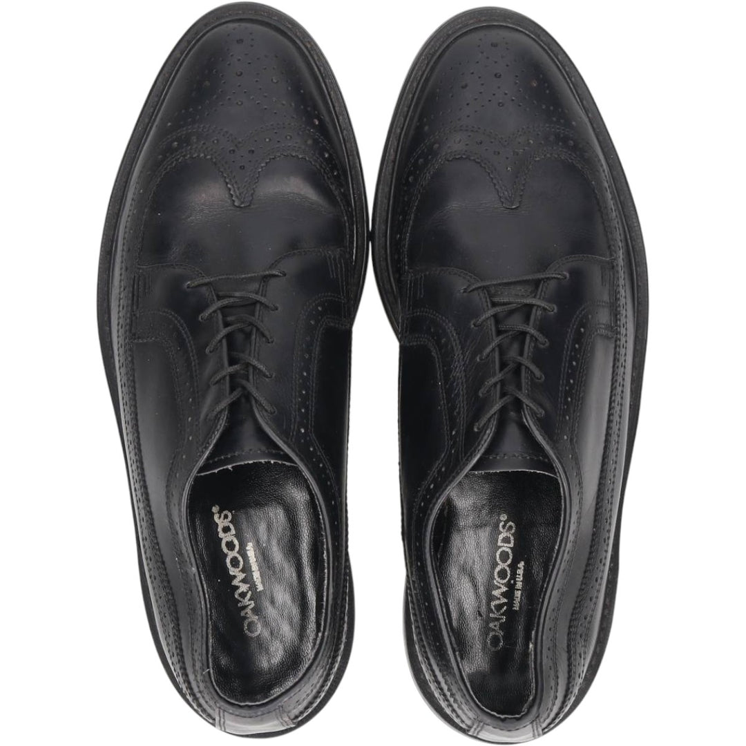 OAKWOODS Full Brogue Wingtip Shoes, Made in USA Men's 27.5cm unclear black type Vintage Second Hand